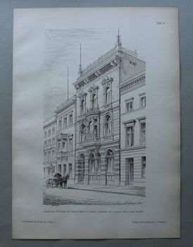 Holzstich Architektur Lübeck 1887 Wohnhaus Senator Mann